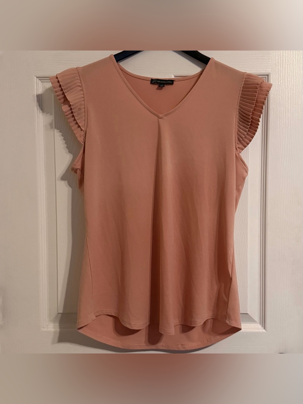 Adrianna Papell Peach Pleated Cap Sleeve V-Neck Top